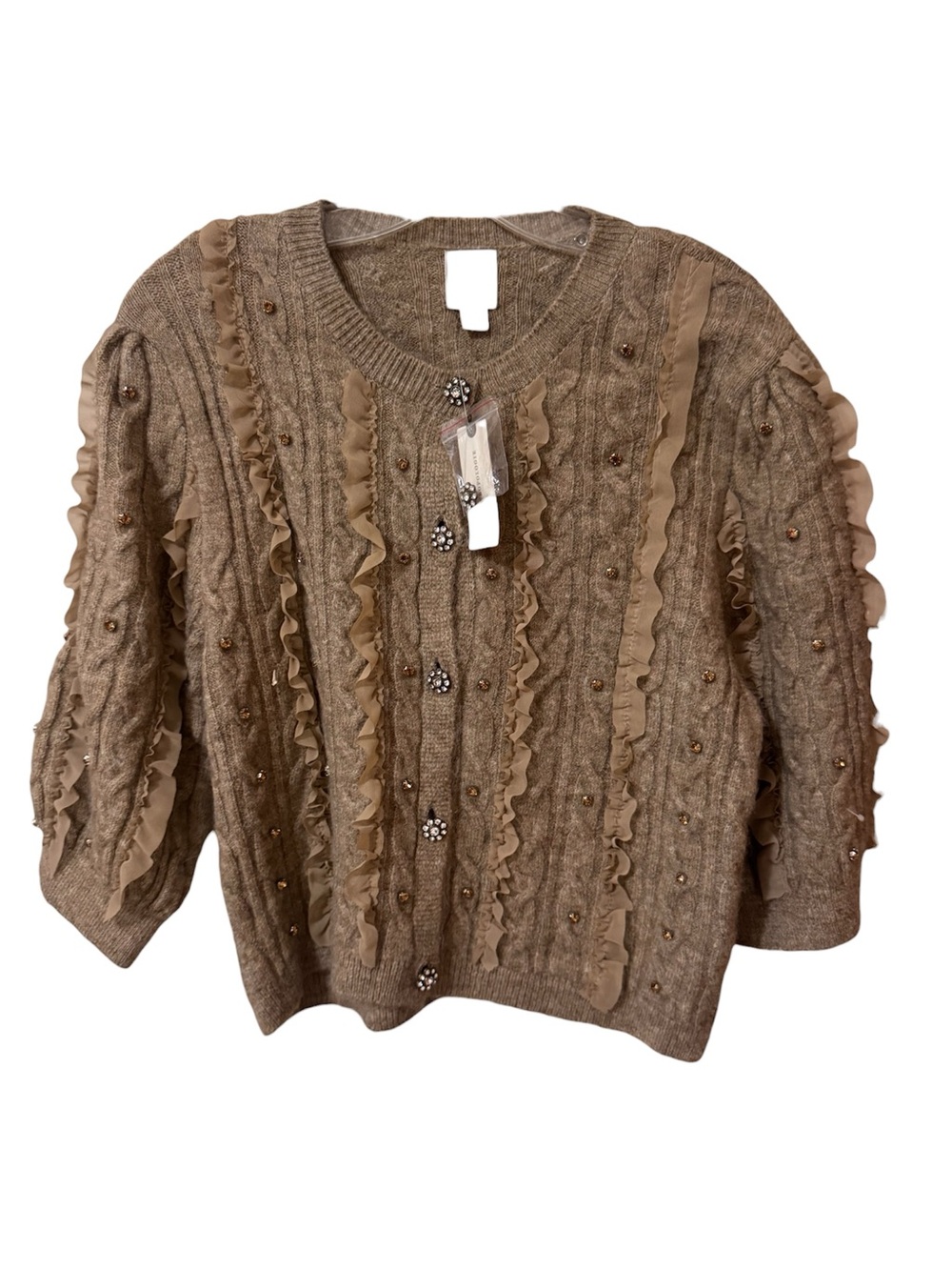 NWT Maeve Short-Sleeve Embellished Ruffled Cardigan M - Picture 2 of 7